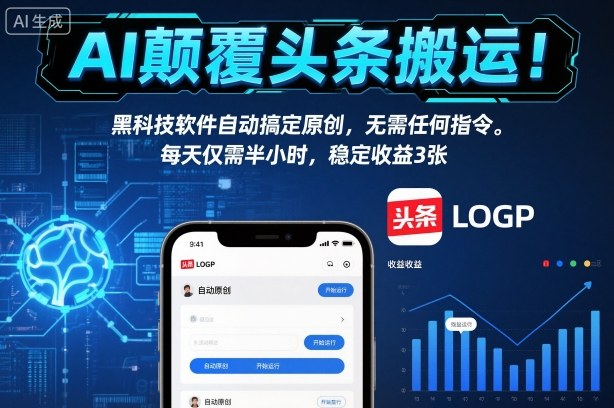 AI颠覆头条搬运！黑科技软件自动搞定原创，无需任何指令。每天仅需半小时，稳定收益3张【揭秘】-K6源码网