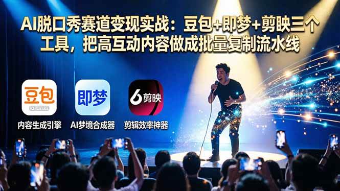 （17990期）AI脱口秀赛道变现实战：豆包+即梦+剪映三个工具，把高互动内容做成批量复制流水线-K6源码网