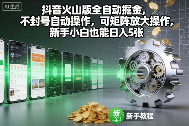 抖音火山版全自动掘金，不封号自动操作，可矩阵放大操作，新手小白也能日入5张【揭秘】-K6源码网
