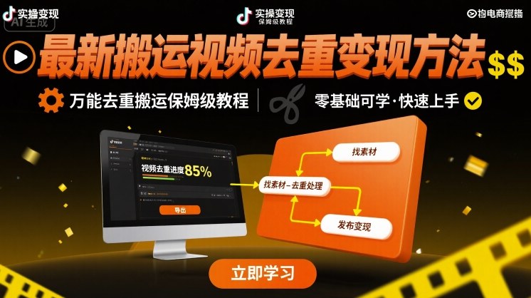 最新搬运视频去重变现方法,万能去重搬运保姆级教程-K6源码网