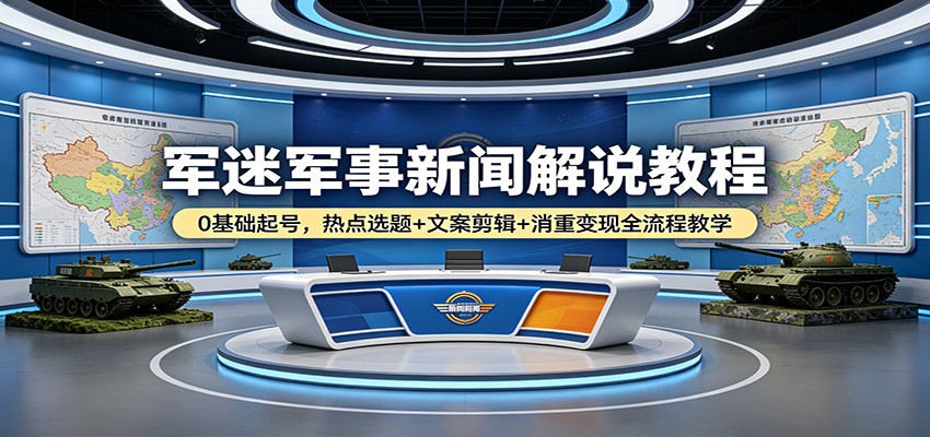 军迷军事新闻解说教程：0基础起号，热点选题+文案剪辑+消重变现全流程教学-K6源码网