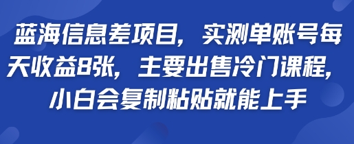 蓝海信息差项目,实测单账号每天收益多张,主要出售冷门课程,小白会复制粘贴就能上手-K6源码网