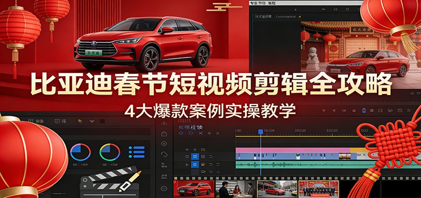 比亚迪春节短视频剪辑全攻略，4大爆款案例实操教学-K6源码网