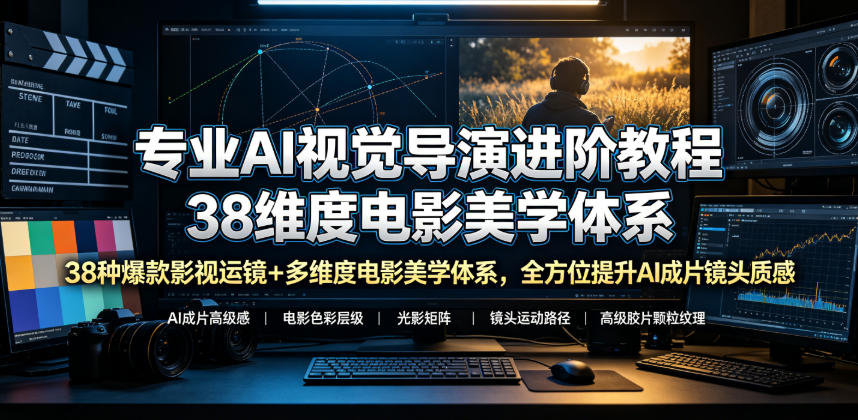 专业AI视觉导演进阶教程，38种爆款影视运镜+多维度电影美学体系，全方位提升AI成片高级感与镜头质感-K6源码网