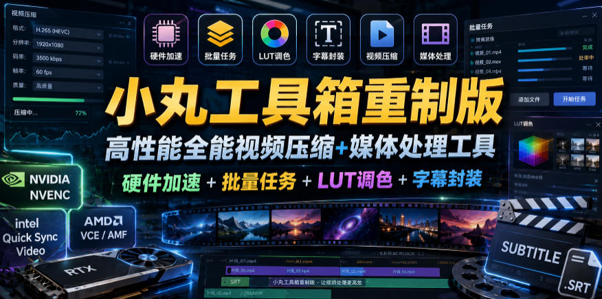 小丸工具箱重制版–高性能全能视频压缩+媒体处理工具|硬件加速+批量任务+LUT调色+字幕封装-K6源码网