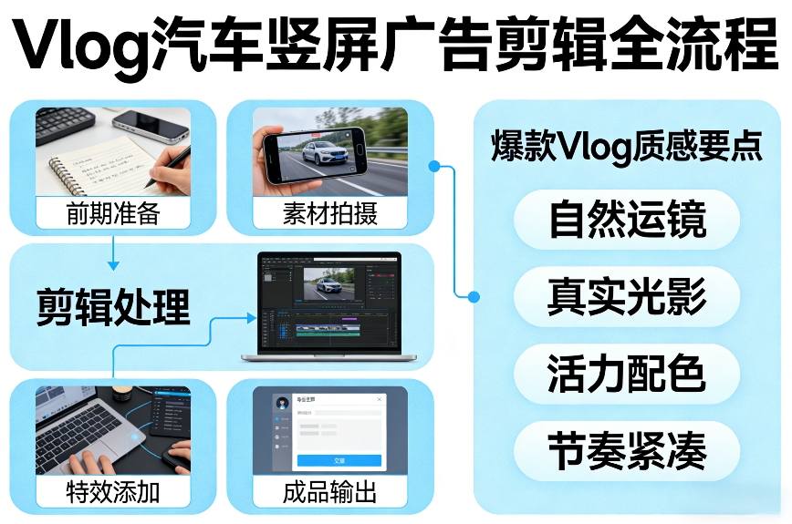 Vlog感觉汽车竖屏广告剪辑脚本全流程，拿捏爆款Vlog质感-K6源码网