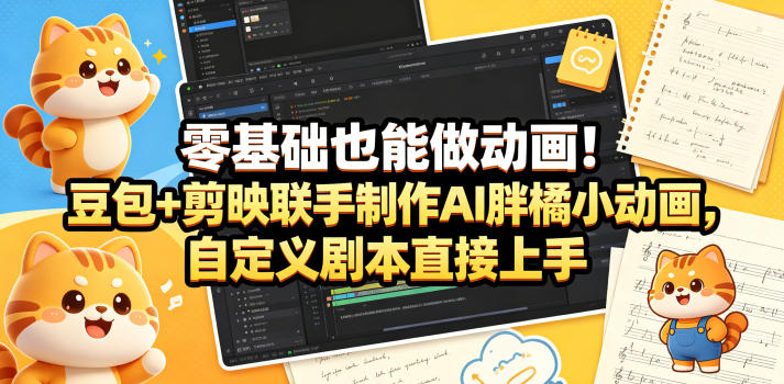 零基础也能做动画！豆包+剪映联手制作AI胖橘小动画，自定义剧本直接上手-K6源码网