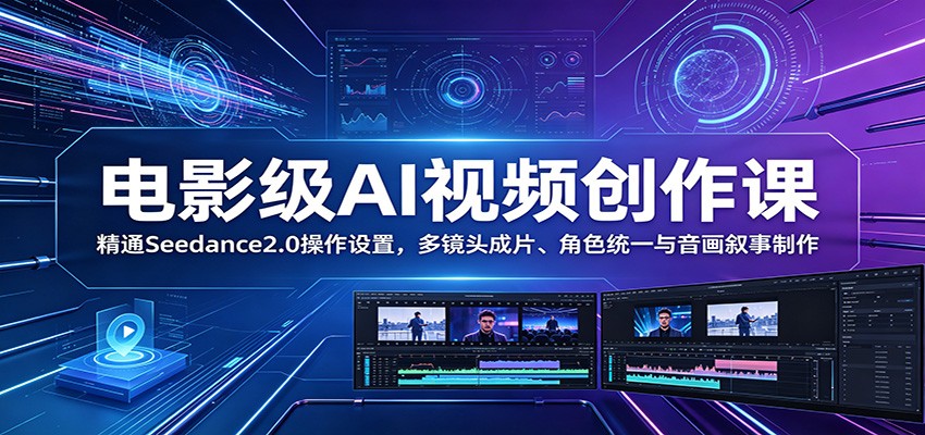 电影级AI视频创作课:精通Seedance2.0操作设置,多镜头成片、角色统一与音画叙事制作 电影级AI视频创作课:精通Seedance2.0操作设置,多镜头成片、角色统一与音画叙事制作
