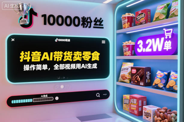 抖音AI带货卖零食,操作简单,全部视频用AI生成,一万粉丝,卖了3.2W单-K6源码网