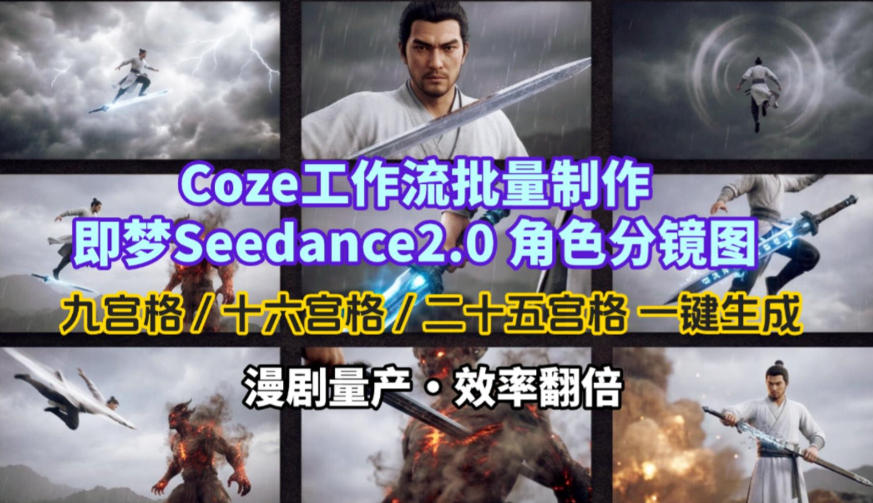 Coze工作流批量制作即梦Seedance2.0角色分镜图，九宫格-十六宫格-二十五宫格一键生成，漫剧量产，效率翻倍-K6源码网