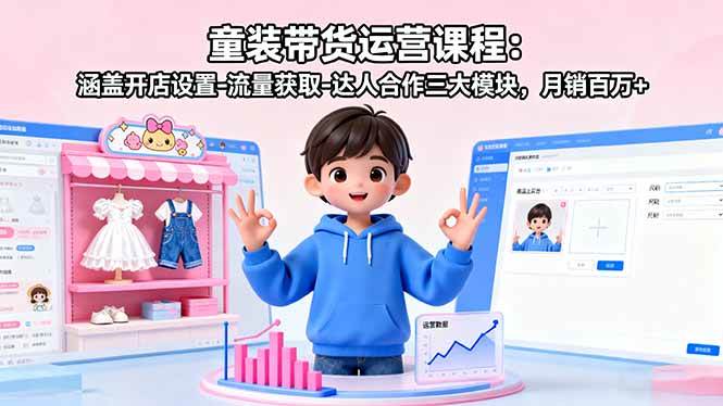 (16081期)童装带货运营课程:涵盖开店设置-流量获取-达人合作三大模块,月销百万+-K6源码网