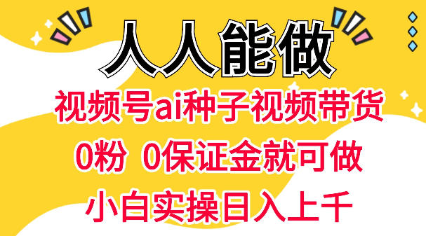 视频号AI种子带货，0粉0保证金就可做，人人能做，实操日入1k+-K6源码网