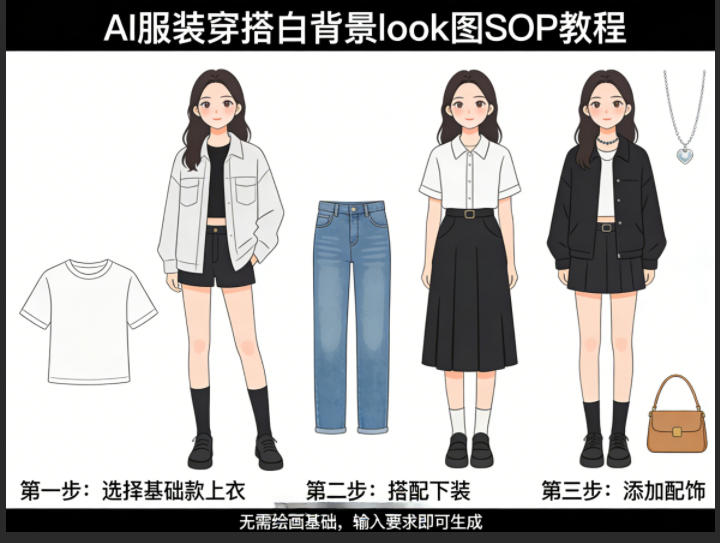 AI服装穿搭白背景look图SOP教程，不用会画画，提几句具体要求，AI就能还你一个奇迹-K6源码网