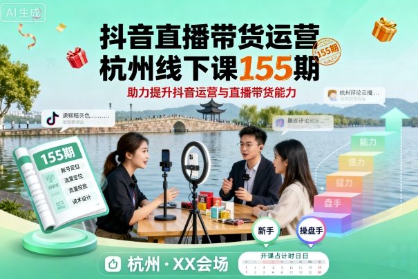 抖音直播带货运营杭州线下课155期，助力提升抖音运营与直播带货能力-K6源码网