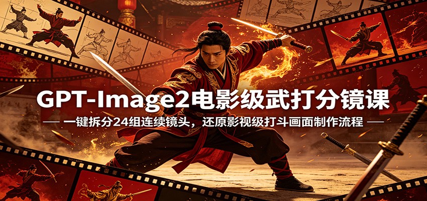 GPT-Image2电影级武打分镜课：一键拆分24组连续镜头，还原影视级打斗画面制作流程-K6源码网