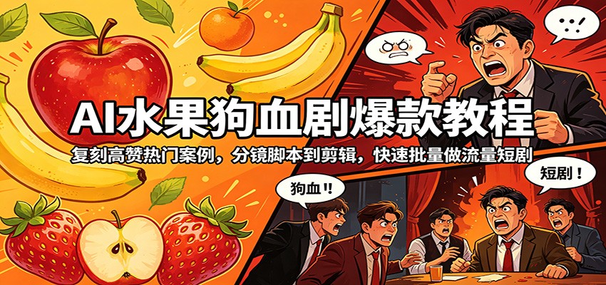 AI水果狗血剧爆款教程：复刻高赞热门案例，分镜脚本到剪辑，快速批量做流量短剧-K6源码网