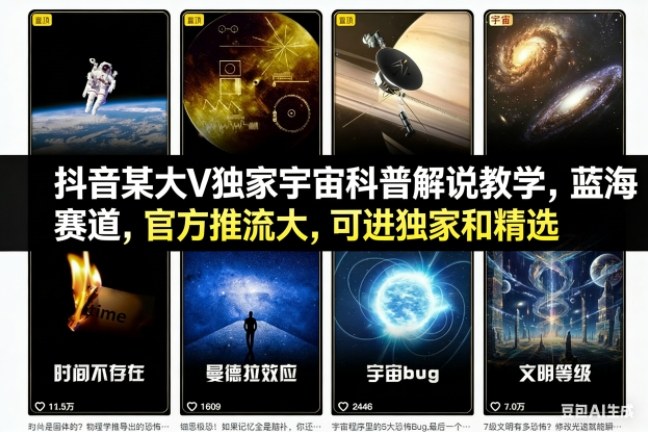 抖音某大V独家宇宙科普解说教学，蓝海赛道，官方推流大，可进独家和精选-K6源码网