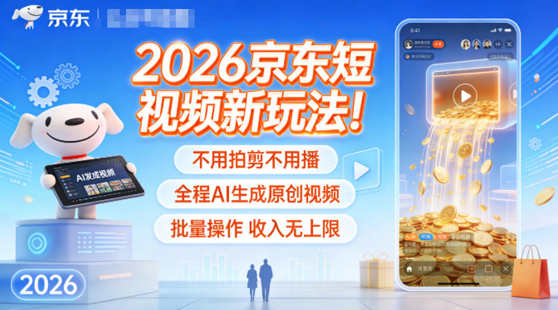 2026京东短视频新玩法！不用拍剪不用播，全程AI生成原创视频，批量操作收入无上限-K6源码网