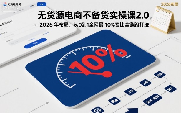 无货源电商不备货实操课2.0，2026年布局，从0到1全网最低10%费比全链路打法【更新26年5月】-K6源码网