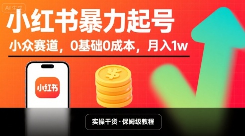 小红书暴力起号，小众赛道，0基础0成本，月入1w-K6源码网