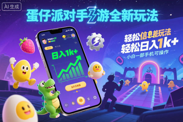 蛋仔派对手游全新玩法，轻松日入1k+，风口信息差玩法，当天见收益，小白一部手机可操作-K6源码网