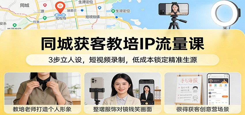 同城获客教培IP流量课:3步立人设,短视频录制,低成本锁定精准生源-K6源码网