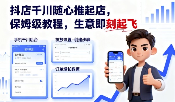 抖店千川随心推起店，保姆级教程，生意即刻起飞-K6源码网