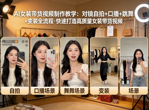 AI女装带货视频制作教学，对镜自拍、口播、跳舞、变装全流程，快速打造高质量女装带货视频-K6源码网