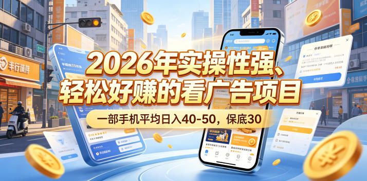 2026年实操性强、轻松好賺的看广告项目，一部手机平均日入40-50，保底30米【揭秘】-K6源码网