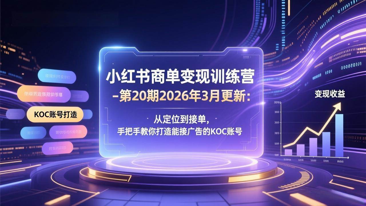 （17590期）小红书商单变现训练营-第20期26年3月更新：从定位到接单，手把手教你打造能接广告的KOC账号-K6源码网