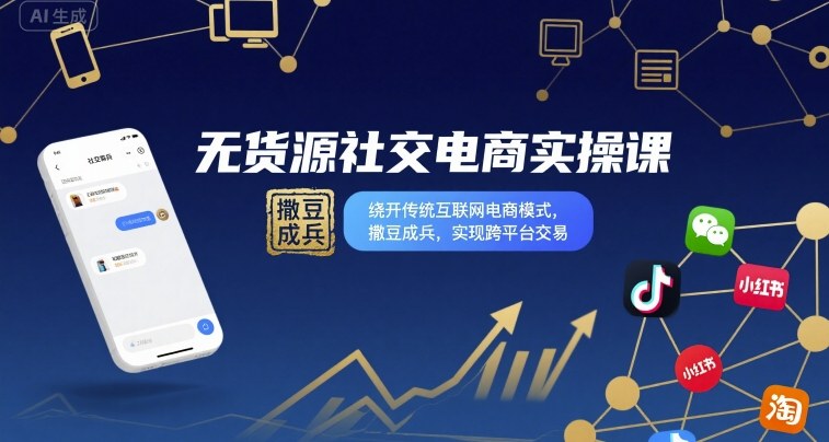 无货源社交电商实操课,绕开传统互联网电商模式,撒豆成兵,实现跨平台交易-K6源码网