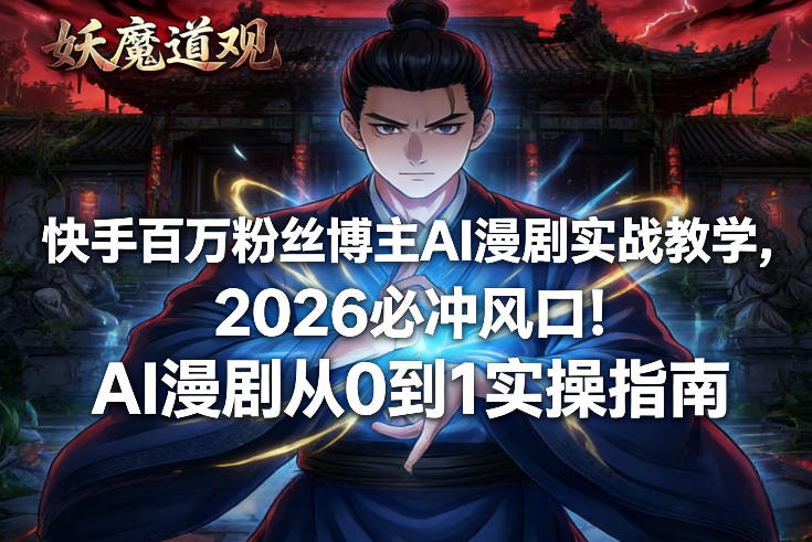 快手百万粉丝博主AI漫剧实战教学，2026必冲风口！AI漫剧从0到1实操指南-K6源码网