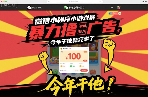 微信小程序小游戏暴力撸广告，单机日入100，今年干他就完事了-K6源码网