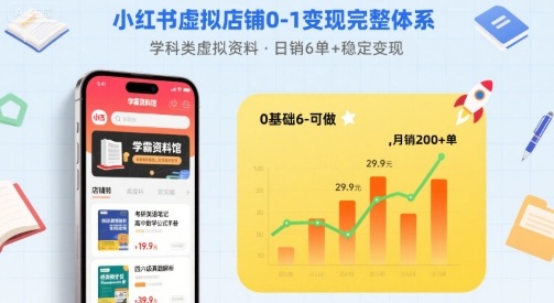 小红书虚拟店铺0-1变现完整体系:卖学科类虚拟资料,一天6张+,很稳定【已完结】-K6源码网