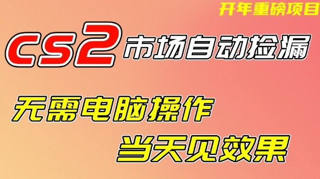 CS2市场自动捡漏项目，无需电脑操作，无需进入游戏，当天见效果，支持任何形式验证【揭秘】-K6源码网