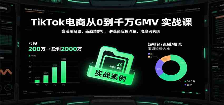 TikTok电商从0到千万GMV实战课，含逆袭经验、新趋势解析，讲选品定价流量等（更新）-K6源码网