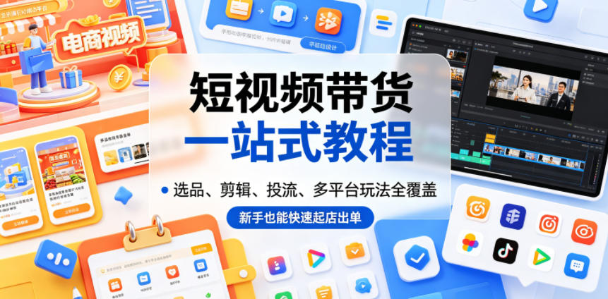 短视频带货一站式教程,选品、剪辑、投流、多平台玩法全覆盖,新手也能快速起店出单-K6源码网