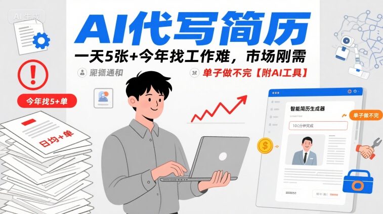 AI代写简历，一天5张+今年找工作难，市场刚需，单子做不完【附AI工具】-K6源码网