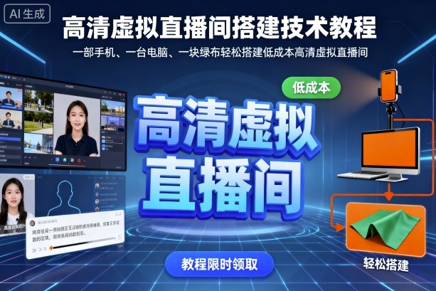 高清虚拟直播间搭建技术教程，一部手机、一台电脑、一块绿布轻松搭建低成本高清虚拟直播间-K6源码网