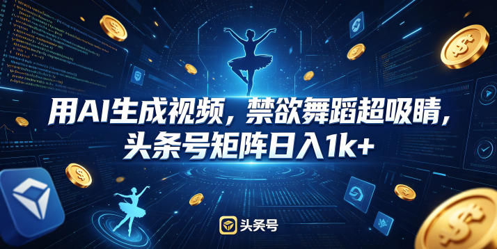 用AI生成视频，禁欲舞蹈超吸睛，头条号矩阵日入1k+-K6源码网