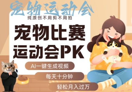 AI一键生成宠物比赛运动会PK视频，纯原创不用剪不用拍，每天十分钟，轻松月入过1W+-K6源码网