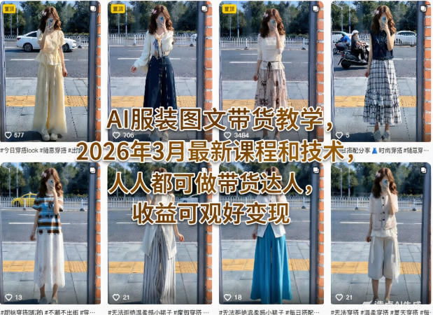 AI服装图文带货教学，2026年3月最新课程和技术，人人都可做带货达人，收益可观好变现-K6源码网