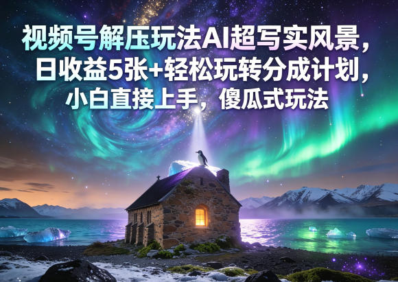 视频号解压玩法AI超写实风景，日收益5张+轻松玩转分成计划，小白直接上手，傻瓜式玩法-K6源码网
