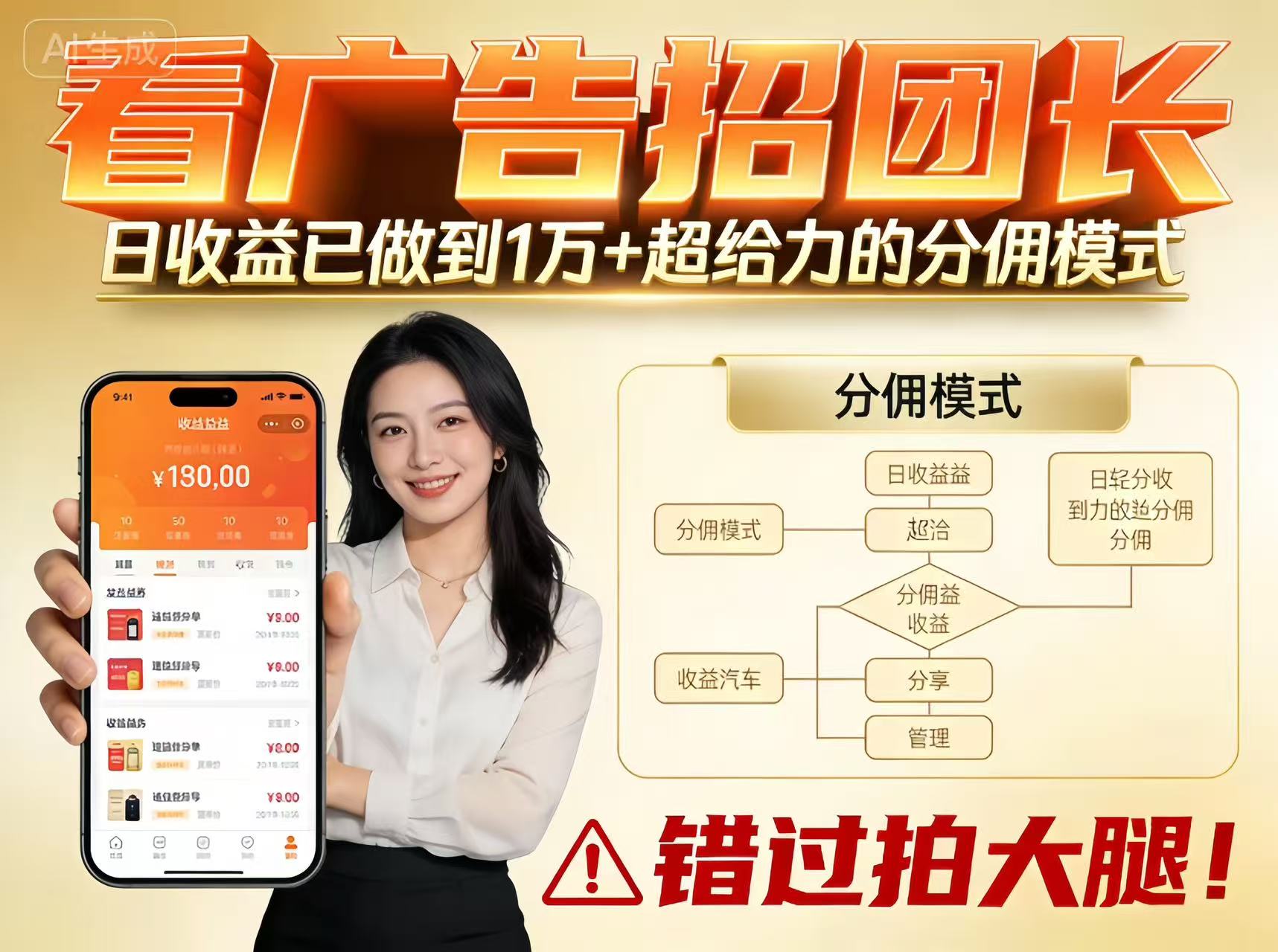 看广告招团长，团队收益已做到日入1万，分佣模式超给力，错过拍大腿-K6源码网