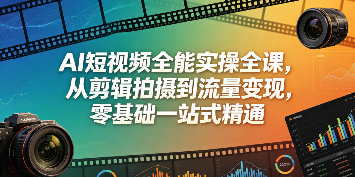 AI短视频全能实操全课,从剪辑拍摄到流量变现,零基础一站式精通-K6源码网