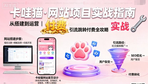 卡哇猫·网站项目,网站搭建与运营以及引流跳转付费-K6源码网
