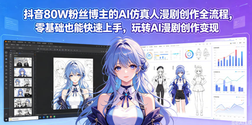 抖音80W粉丝博主的AI仿真人漫剧创作全流程，零基础也能快速上手，玩转AI漫剧创作变现-K6源码网