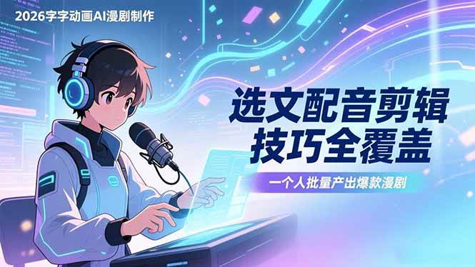 （17477期）2026字字动画AI漫剧制作-1期，选文配音剪辑技巧全覆盖，一个人就能批量产出爆款漫剧-K6源码网