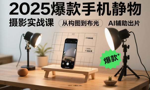 2025爆款手机静物摄影实战课，从构图到布光，不用贵设备，AI辅助出片-K6源码网