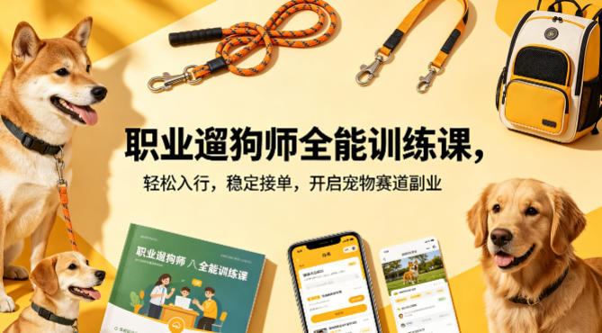 职业遛狗师全能训练课，轻松入行，稳定接单，开启宠物赛道副业-K6源码网